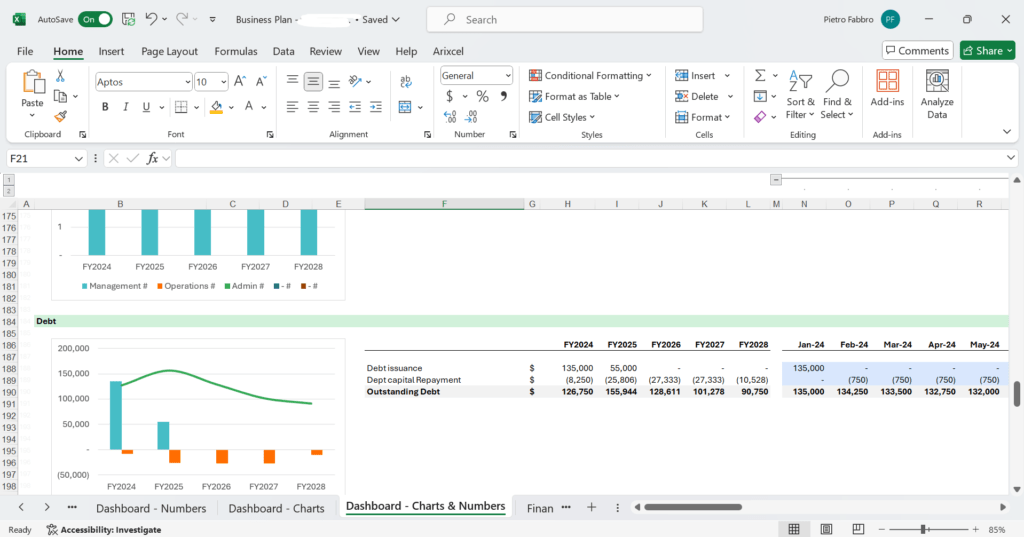 Screenshot der Vorlage für ein Finanzmodell für Sport und Freizeit.