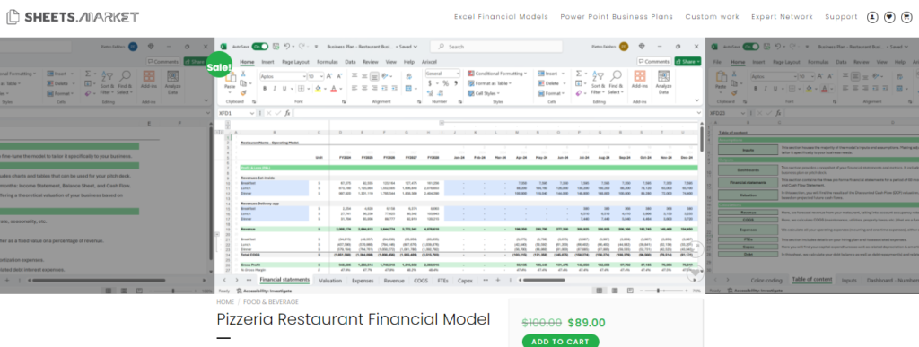 Pizzeria Restaurant financial model