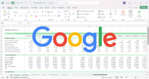 Picture showing an Excel financial model template with a logo of Google